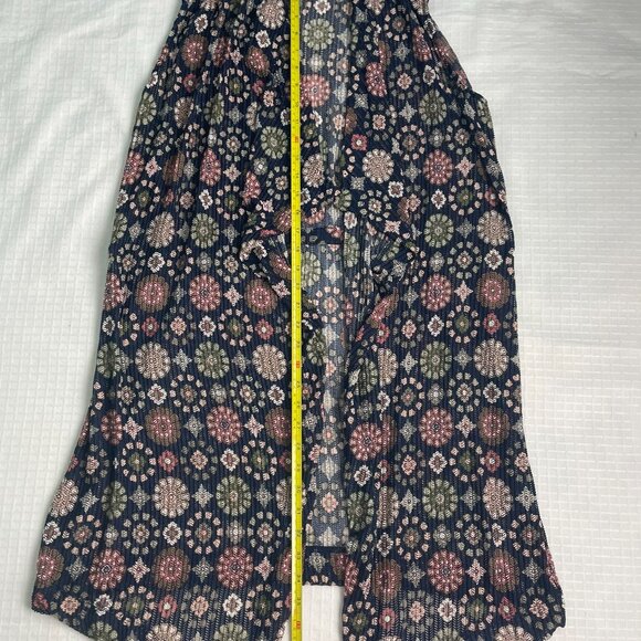 Cato Navy Blue Floral Sleeveless Long Open Vest Cardigan Uneven Hem Size Large - Picture 11 of 14